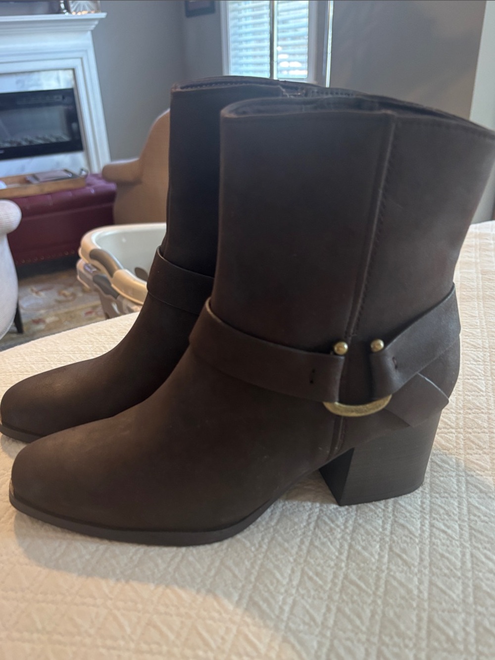 BareTraps Dark Brown Mid-Calf Block Heel Booties Lightweight